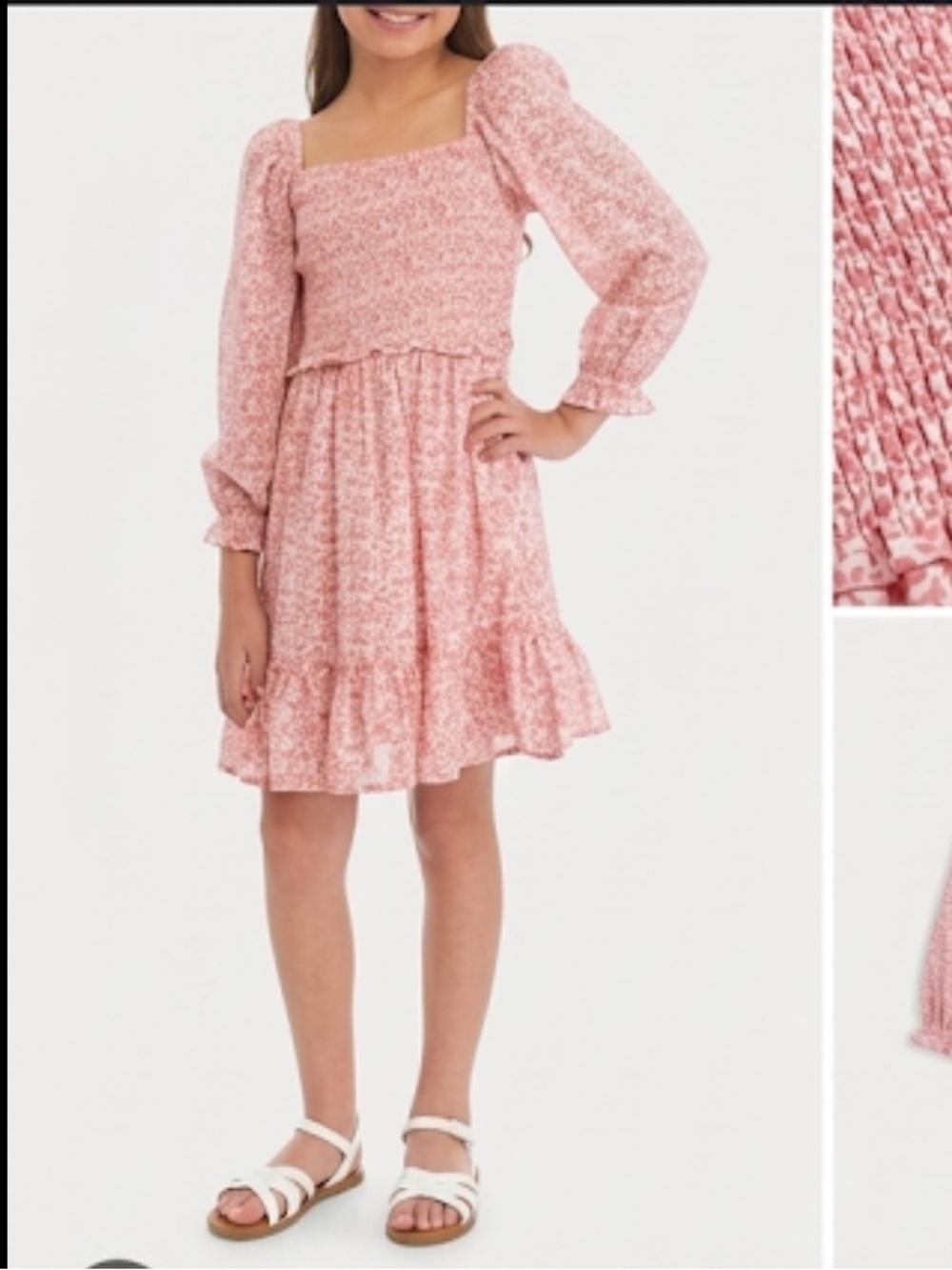 Vineyard Vines Girls Smocked Long Sleeve Floral Dress